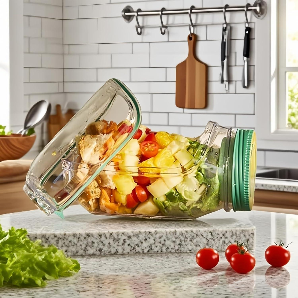 The Original Salad Pod,Salad Pod Jar Side Open Leakproof Dressing Compartment Portable Salad Container, Snack Box with Lid, Suitable   for Lunch, Meal Prep, Travel, Office, and Outdoor Use.