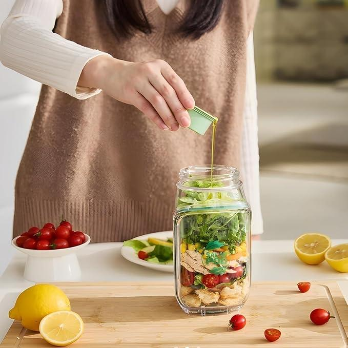 The Original Salad Pod,Salad Pod Jar Side Open Leakproof Dressing Compartment Portable Salad Container, Snack Box with Lid, Suitable   for Lunch, Meal Prep, Travel, Office, and Outdoor Use.