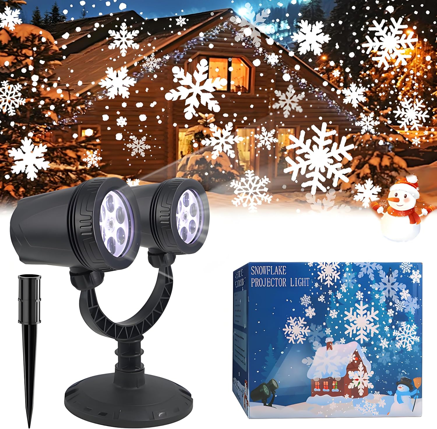 🔥Black Friday 🔥2025 Upgraded Outdoor Christmas Decorations Christmas Double Head Snowflake Projector Lights,Christmas Projector Lights IP65 Waterproof Adjustable Christmas Decorations Indoor for Patio Wall Window
