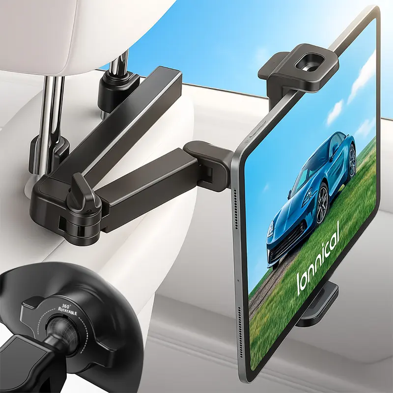 3-in-1 Adjustable Extension Arm Car Headrest Tablet Holder