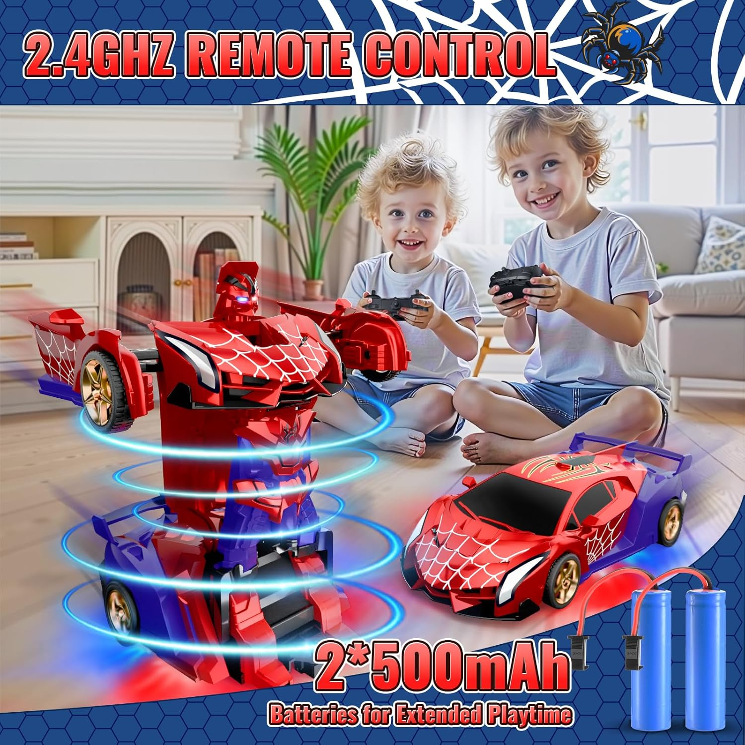 [XmasGifts]Tibibee Transform Easter RC Cars for Boys 3-15,2.4Ghz Remote Control 1:18 Scale Robot Deformation 360° Rotation Rechargeable Batteries Included High-Quality ABS Plastic Gift Set,Blackfriday,Christmas
