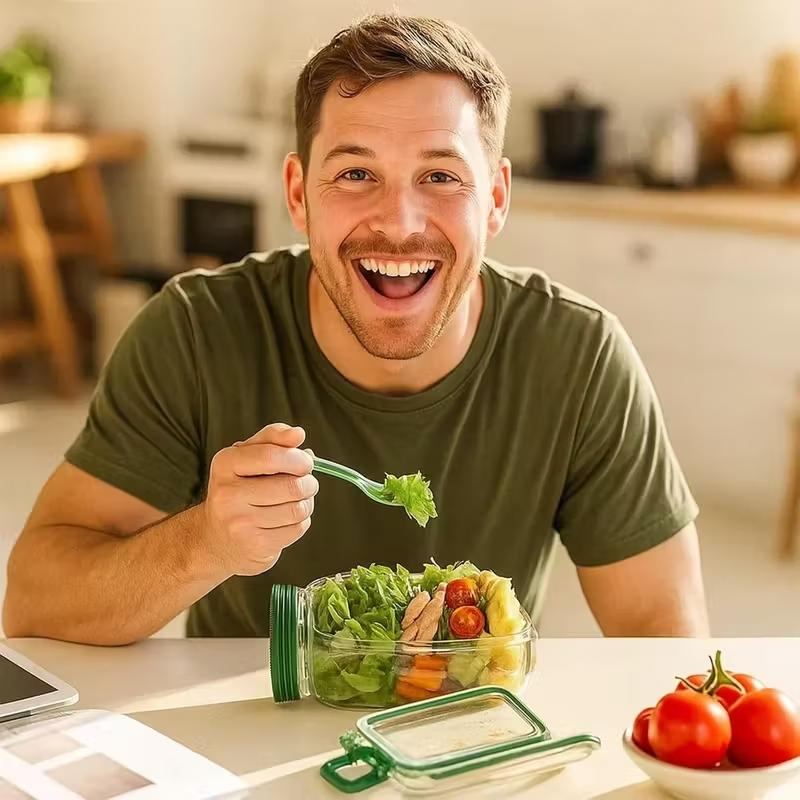 The Original Salad Pod,Salad Pod Jar Side Open Leakproof Dressing Compartment Portable Salad Container, Snack Box with Lid, Suitable   for Lunch, Meal Prep, Travel, Office, and Outdoor Use.